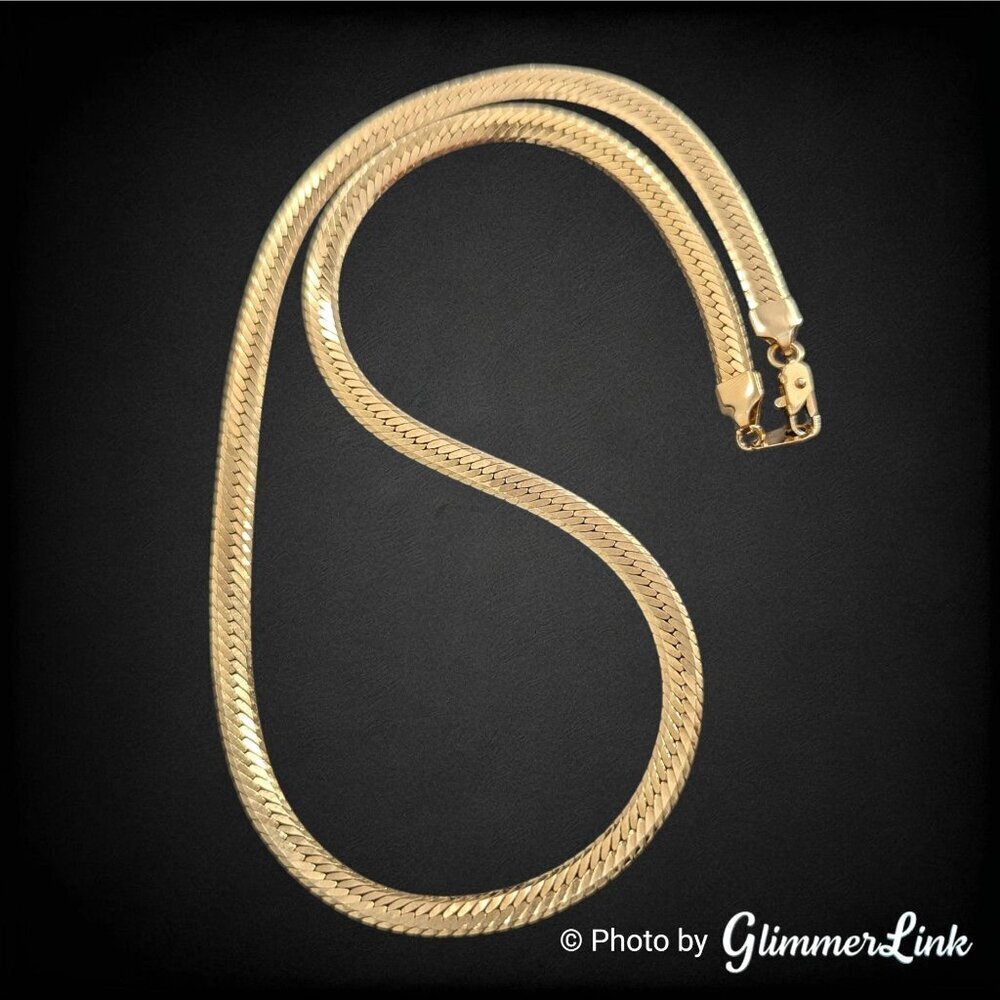 Vintage Gold Tone Herringbone Chain Necklace 20 1/2"